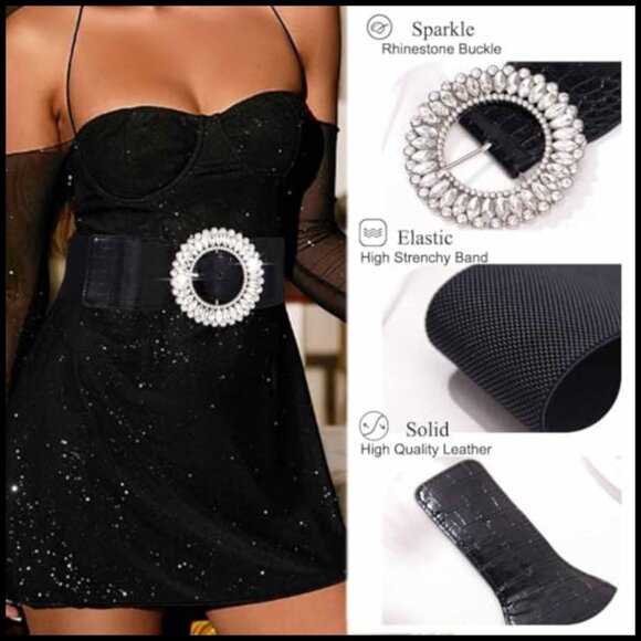 Rhinestone Wide Elastic Belt Stretchy Waistband Sparkle Cinch for Dresses main image 4
